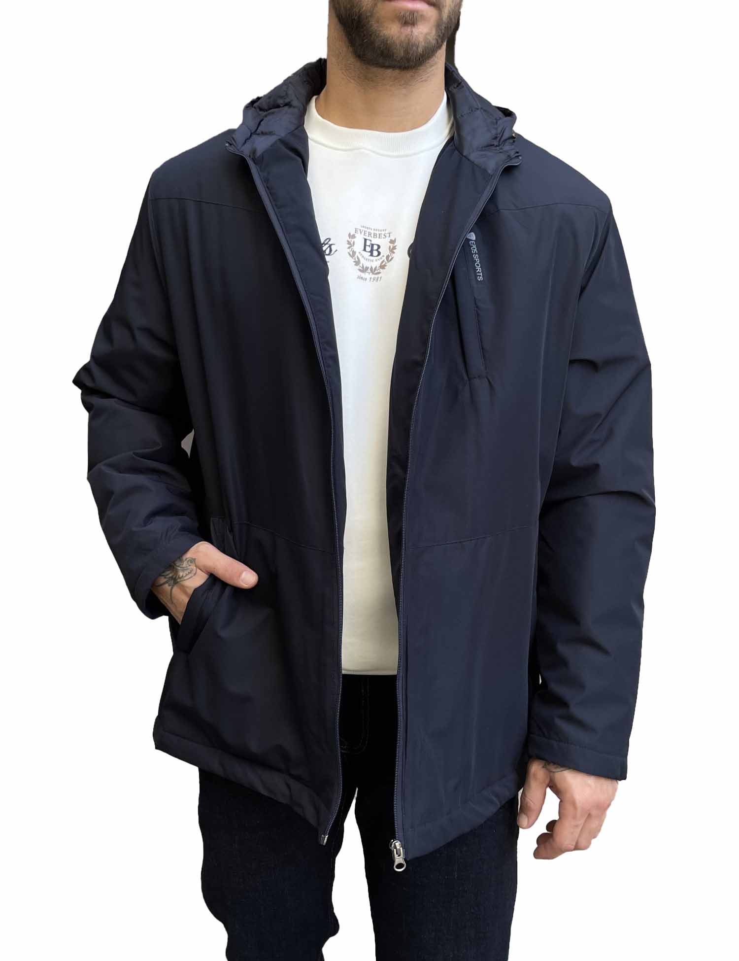 Ανδρικό μπλε μπουφάν ίσιο με κουκούλα Plus Size EP472 φωτογραφία